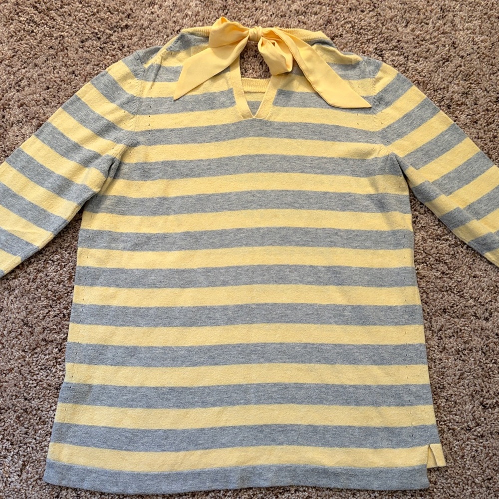 Banana Republic Gray and Yellow Stripe 3/4 sleeve Sweater